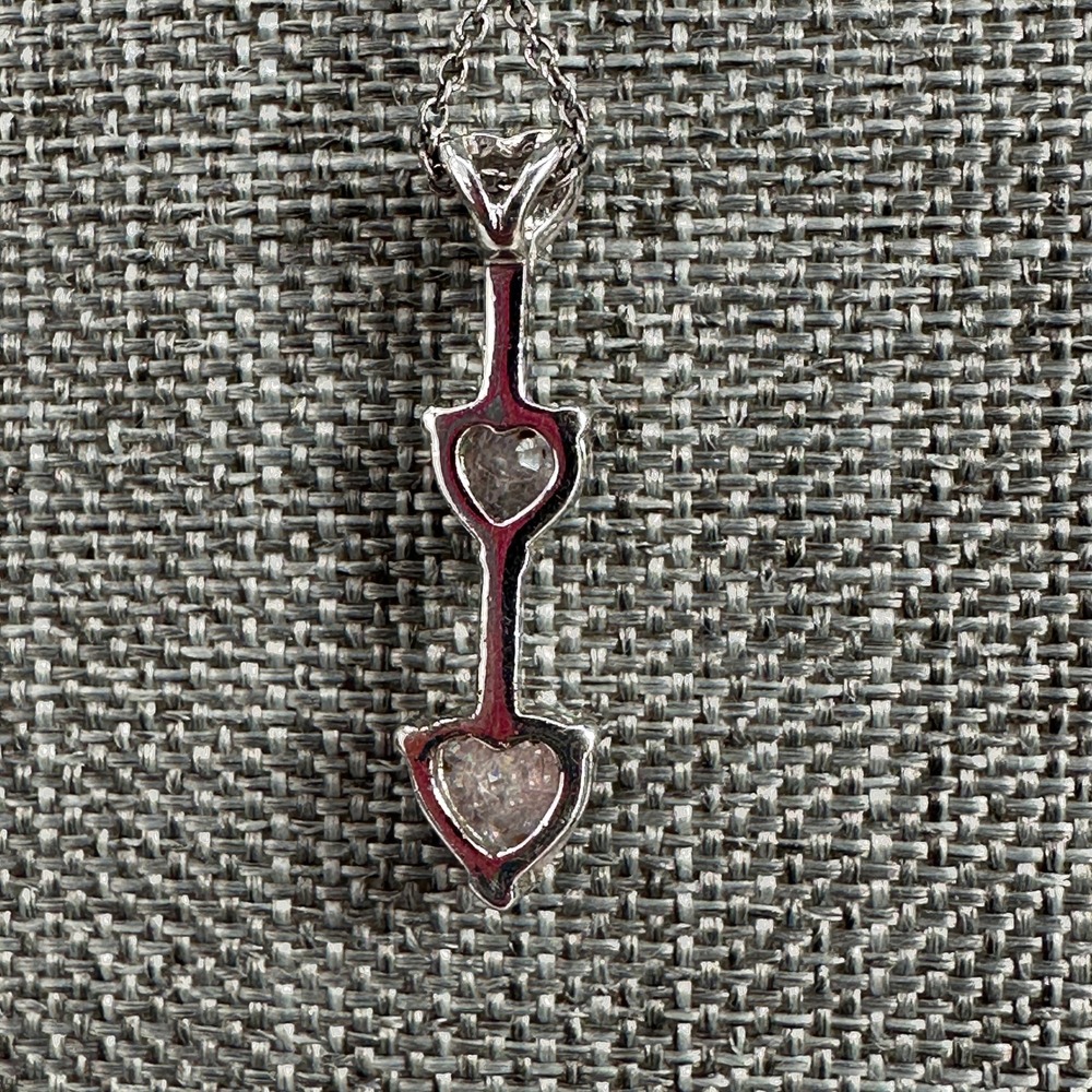 Sterling Silver Pink Heart Triple Drop Pendant Necklace 925 Italy 18 Inch Chain - Picture 5 of 6